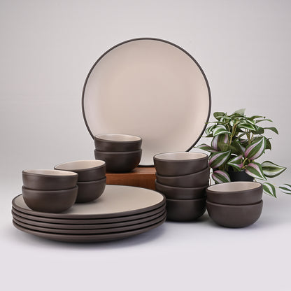 18 pc Dinner Set 2Tone - Terraclay + Brown