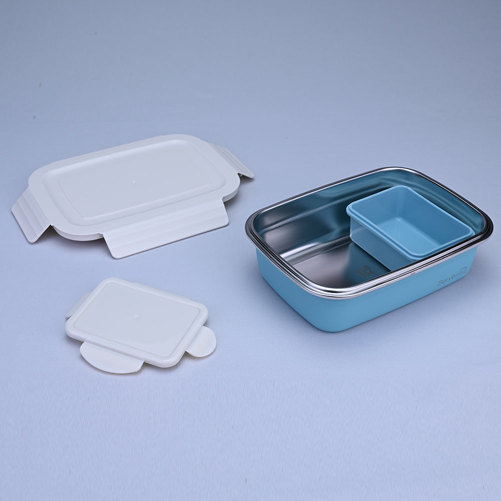 Bite Single Wall Lunch Box with Container 1000 ml - Blue