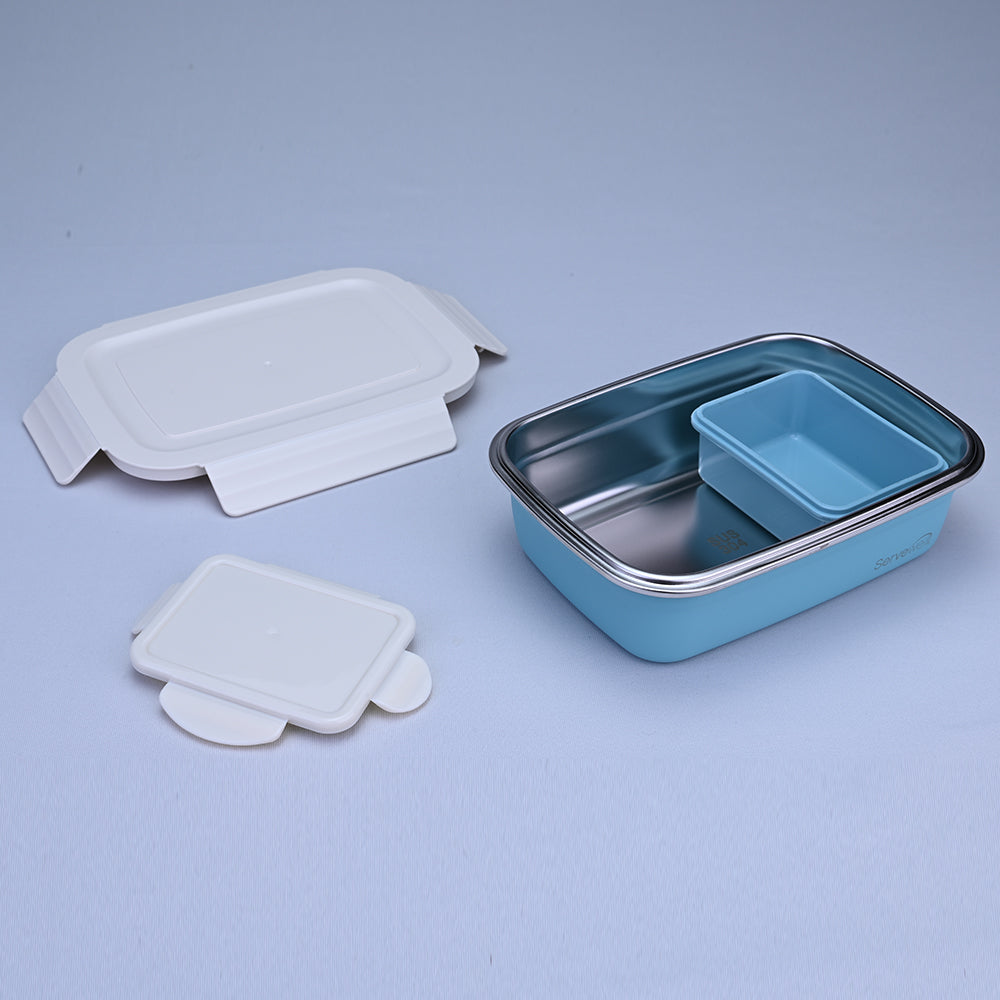 Bite Single Wall Lunch Box with Container 650 ml - Blue