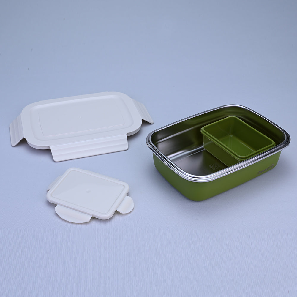 Bite Single Wall Lunch Box with Container 650 ml - Green