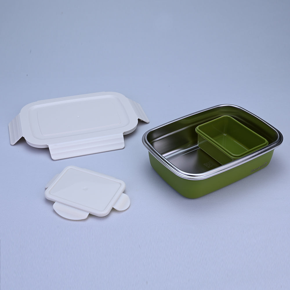 Bite Single Wall Lunch Box with Container 1000 ml - Green