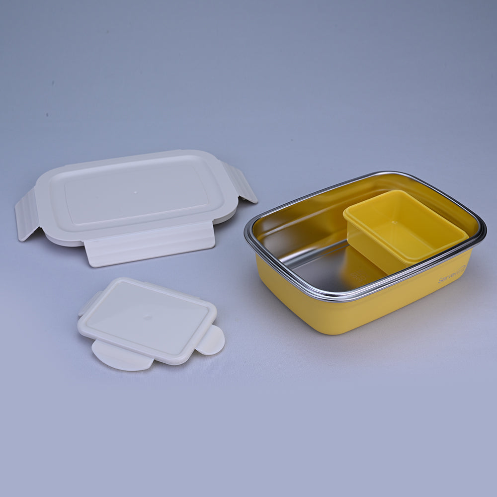 Bite Single Wall Lunch Box with Container 1000 ml - Yellow