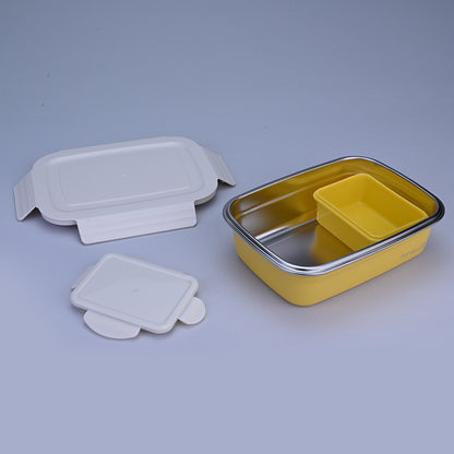 Bite Single Wall Lunch Box with Container 1000 ml - Yellow