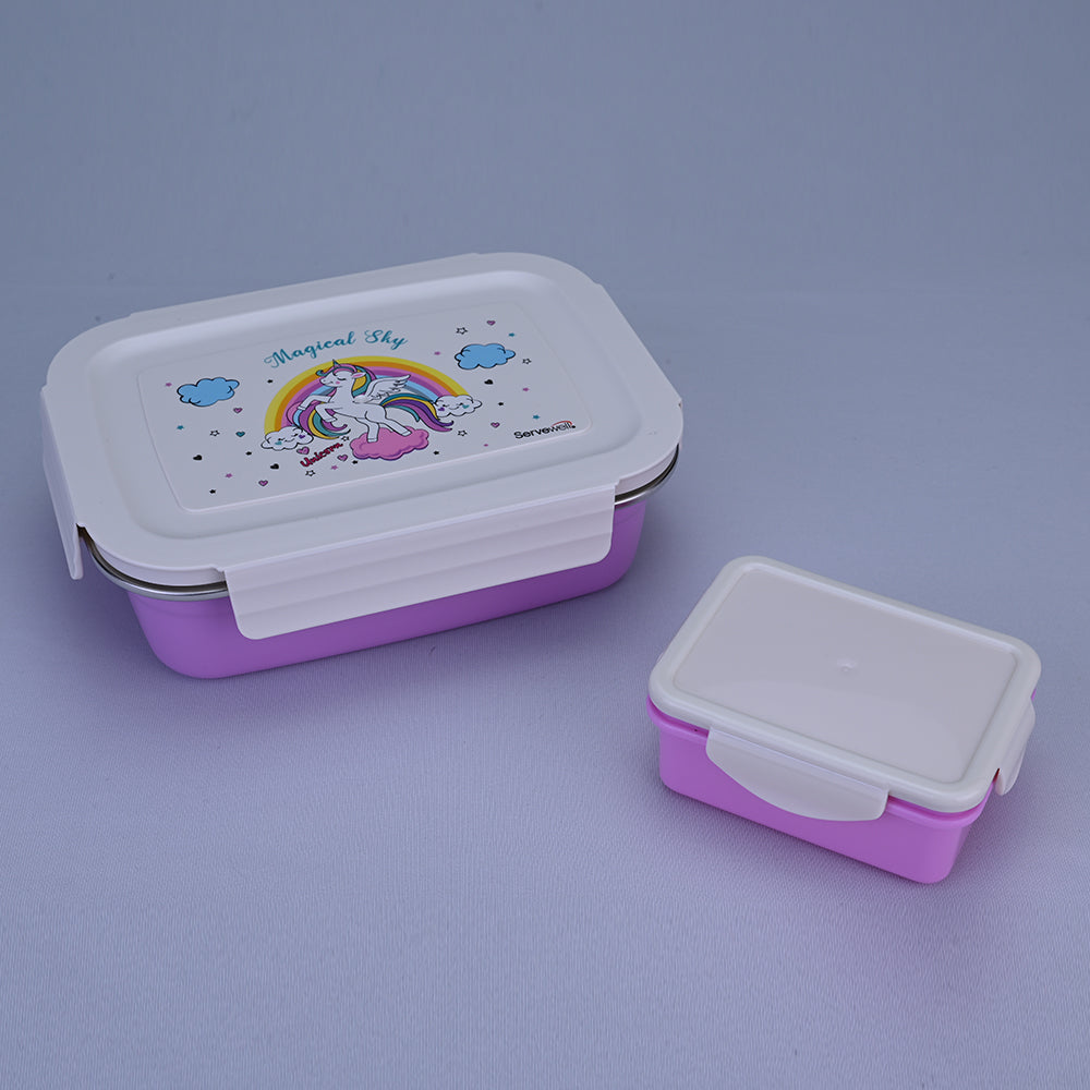 Bite Single Wall Lunch Box with Container 650 ml - Unicorn