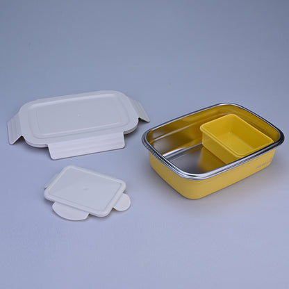 Bite Single Wall Lunch Box with Container 650 ml - Yellow