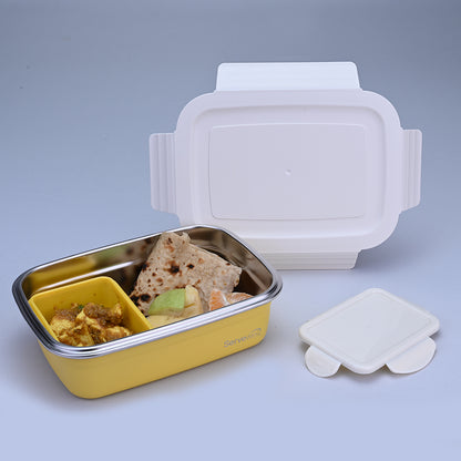 Bite Single Wall Lunch Box with Container 650 ml - Yellow