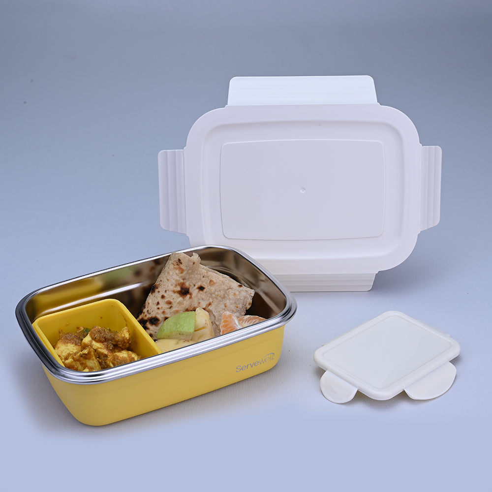 Bite Single Wall Lunch Box with Container 1000 ml - Yellow