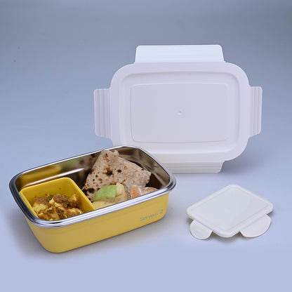 Bite Single Wall Lunch Box with Container 1000 ml - Yellow