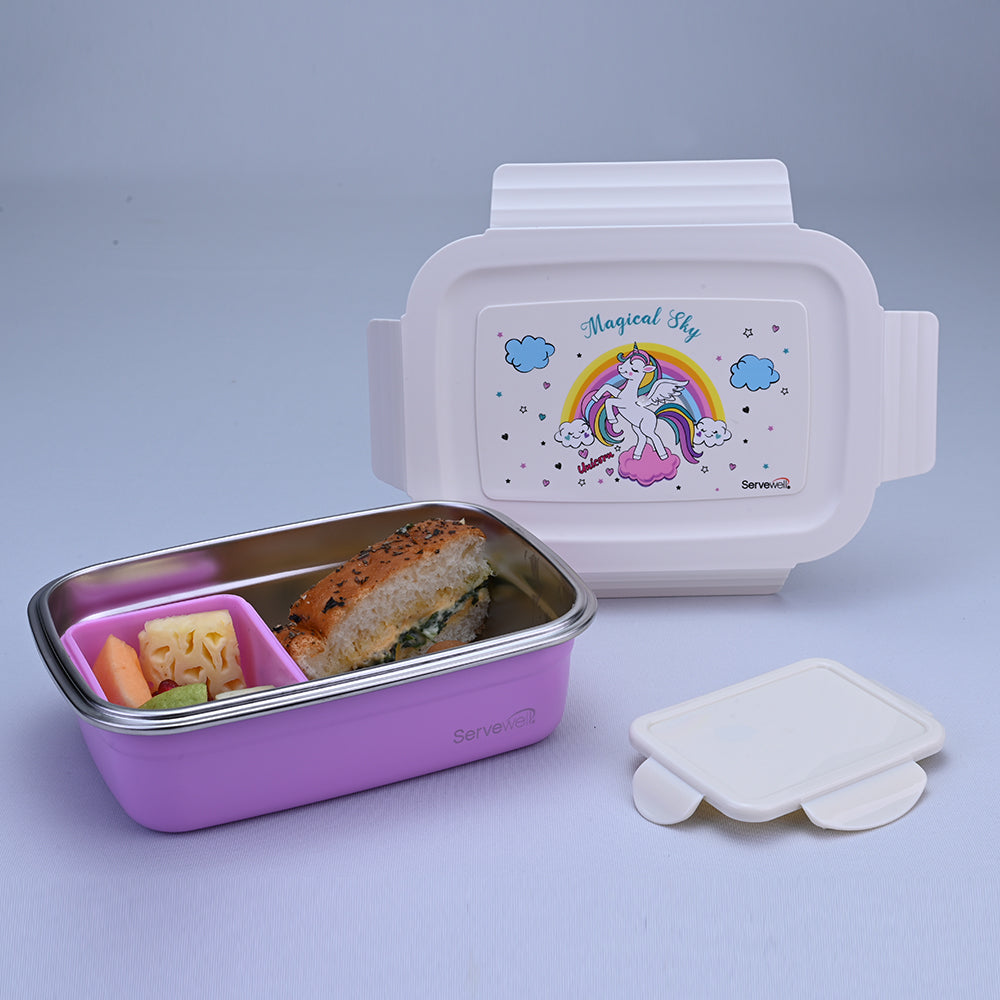 Bite Single Wall Lunch Box with Container 1000 ml - Unicorn