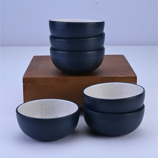 6 pc Veg Bowl Set 2 Tone 10 cm - Navy and Dot Cream
