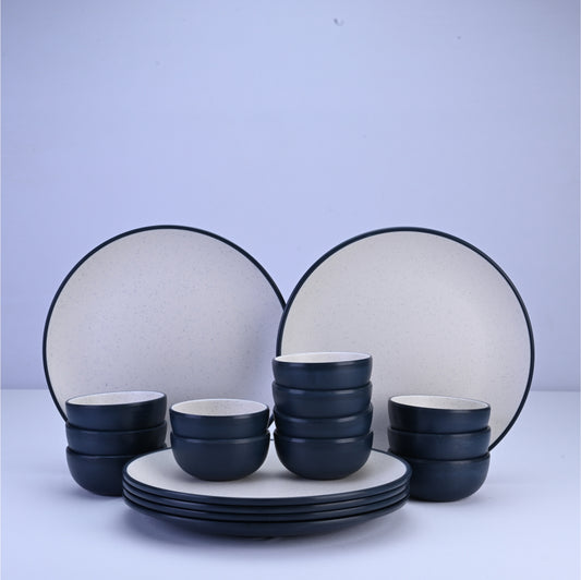 18 pc Dinner Set 2 Tone - Navy and Dot Cream