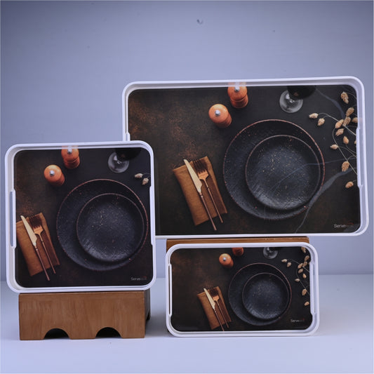 3 pc Tray Set Splendor - Stone