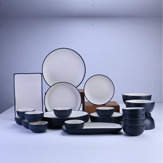 31 pc Dinner Set 2 Tone - Navy and Dot Cream