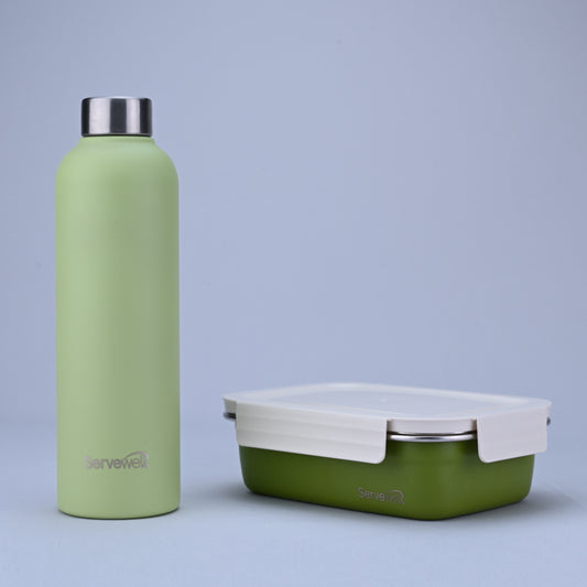 2 pc Osaka Bottle & Lunch Box With Container - Pastel Green