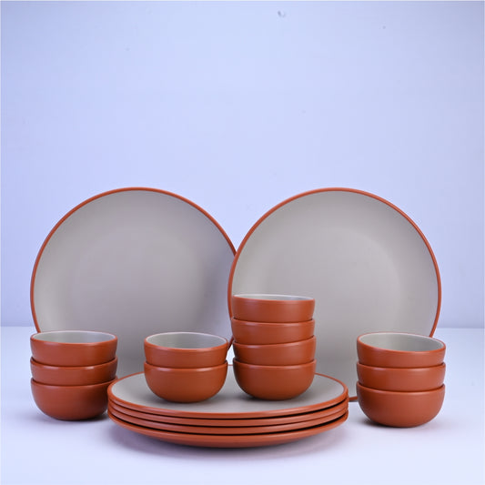 18 pc Dinner Set 2 Tone - Terracota and Brown