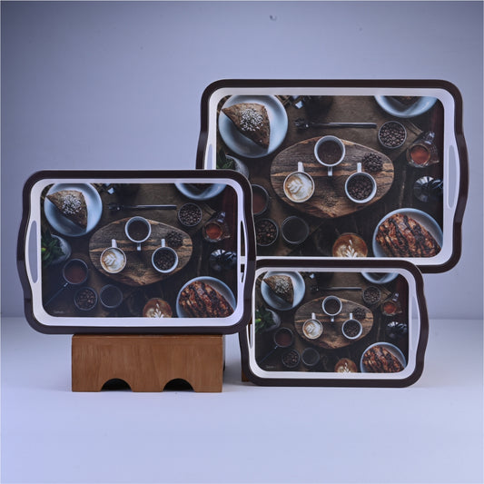 3 pc Tray Set Sturdy - Coffee Burst