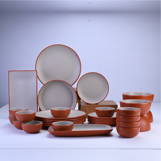31 pc Dinner Set  2 Tone - Terracota and Brown