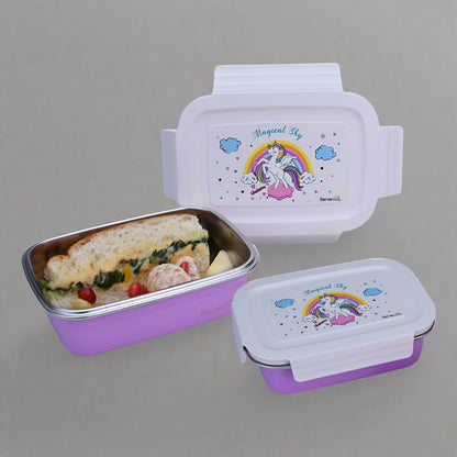 Bite Single Wall Lunch Box with Container 1000 ml - Unicorn