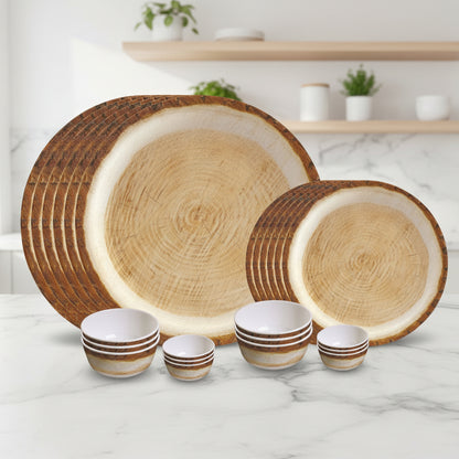 24pc Dinner Set Round - Wood Bark