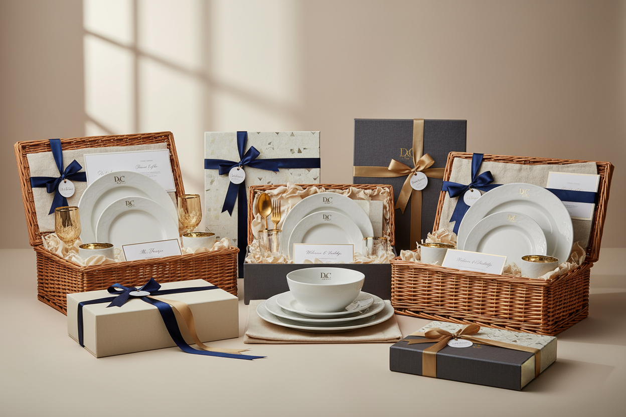 Curated hampers and welcome kits with personalized branding and packaging.