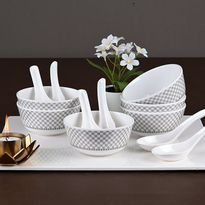 12 pc Soup Bowl with Spoon Set - Checkers