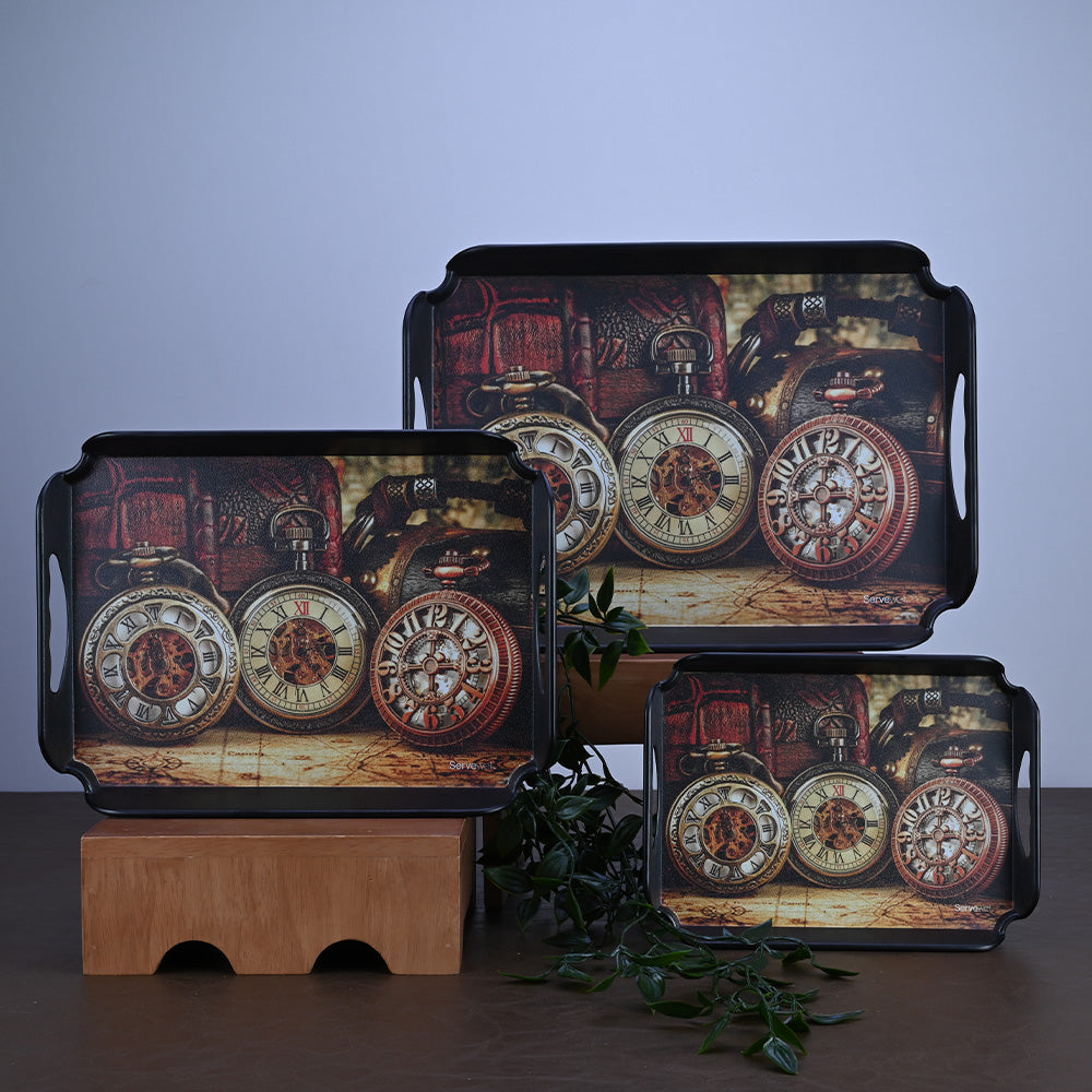 3pc Trays Set: Clock